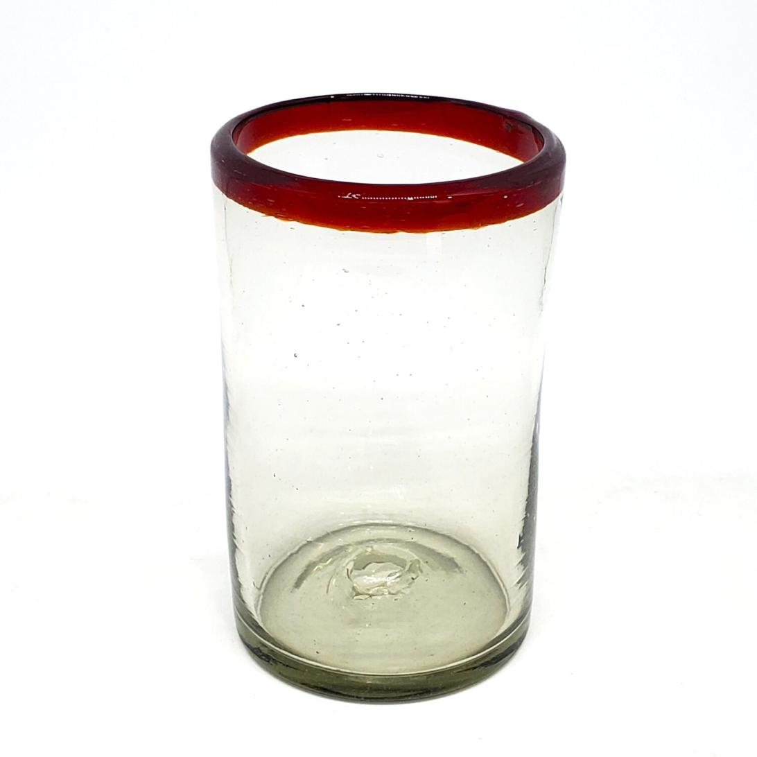 Vasos de Vidrio Soplado / Juego de 6 vasos grandes con borde rojo rub / stos artesanales vasos le darn un toque clsico a su bebida favorita.